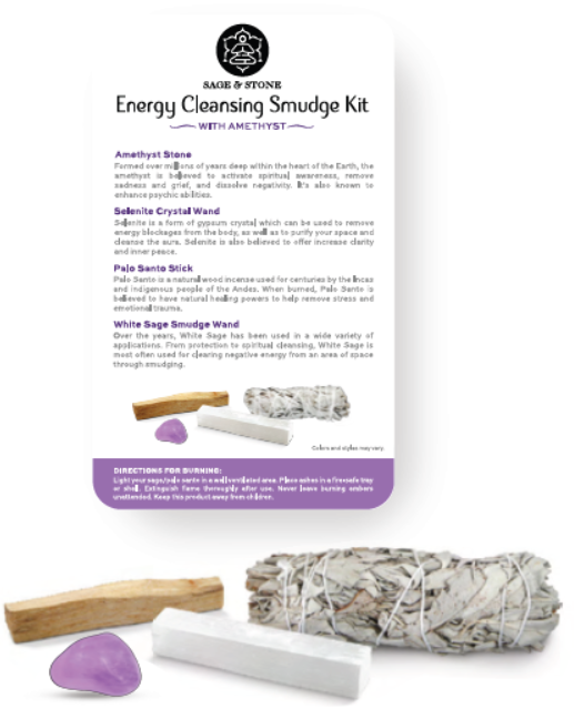 Energy Cleansing Smudge Kit with Amethyst Stone