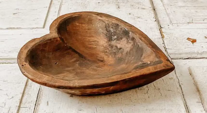 Heart Shaped Wood Bowl Candle